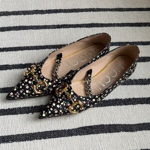 Gucci x Liberty of London Floral Horsebit Chain Leather Ballerina Flats in IT 38